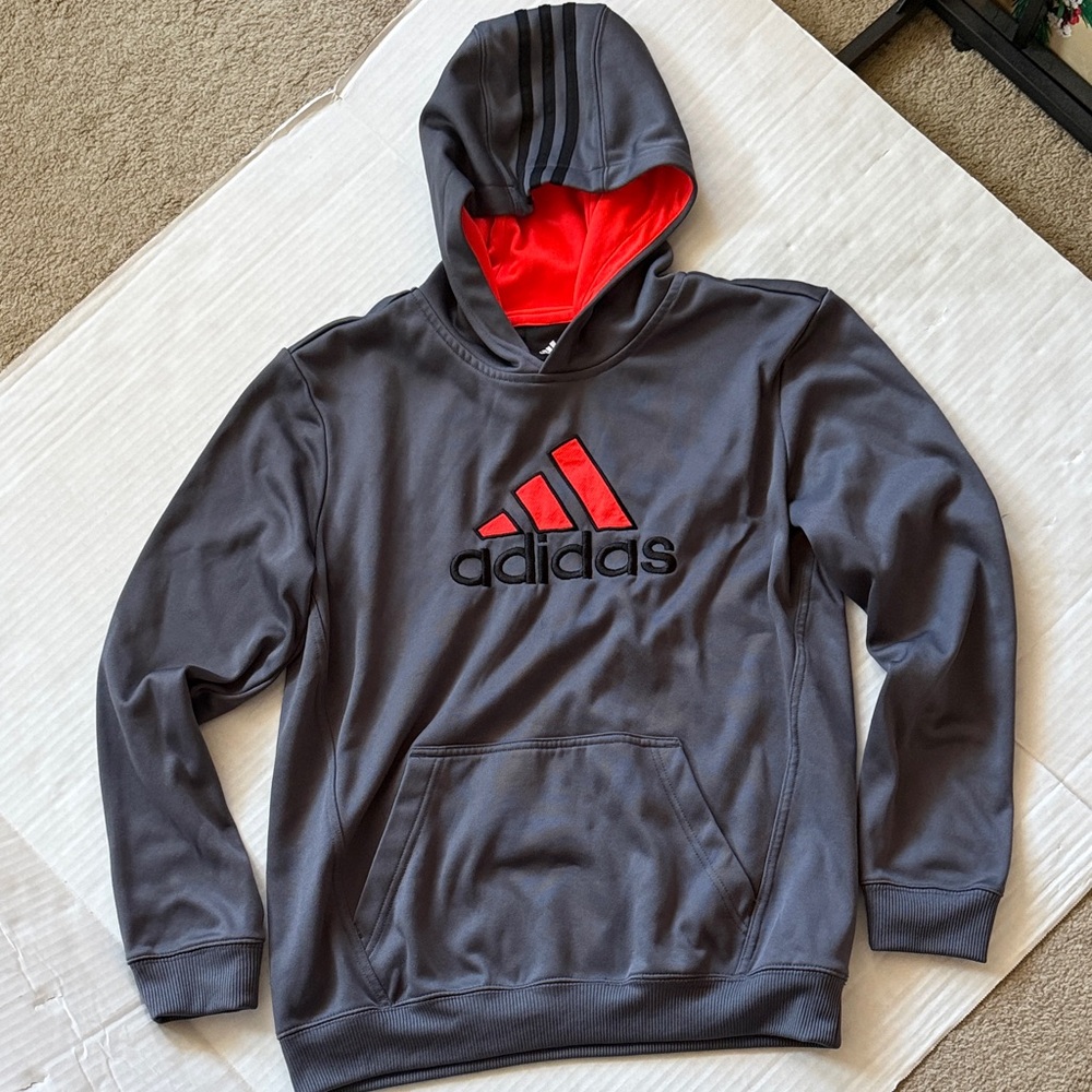 Adidas Boys Hoodie in Charcoal Large 14/16